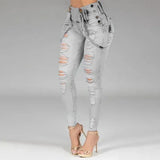 Jeans High Waisted Straight Skinny Stretchy Pant Streetwear Ladies Hole Washed Bandage Denim Pencil Pants Trousers