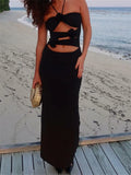 Y2K 3D Flowers Fairy Dresses Sexy Hollow Out Slim Long Dress Summer Back Split Beach Party Club Outfits Vestidos 2023-Outfit