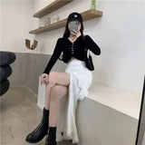 Party Casual High Waist Irregular Skirt Women White Korean Designer Ruffles Split Skirt Slim Office Lady Streetwear Chic Party