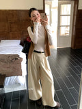 Xixi 2025 Autumn White Standard Temperament High-Waisted Wool Leisure Straight Legs Casual Trousers Women