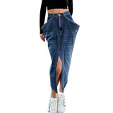 Blue Denim Skirt For Women High Waist Straight Split Solid Streetwear Midi Skirts Female Fashion Clothing New