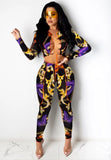 Party Sexy Print Lace-Up Tight Cropped Top and Pants