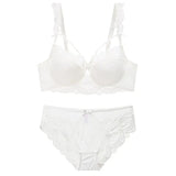 Ultra-thin Underwear Sexy Lace Plus Size Hollow Women Push Up Bra Set Pure White C D E Cup Brassiere Temptation