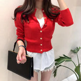 Knitted Cardigan Sweater Women Autumn Long Sleeve Short Coat Casual Korean Single Breasted Slim Top Pull Femme
