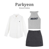 Girl Grey Letters Hanging Neck Suspension Vests Loose Sun T-Shirt Packed Three-Piece