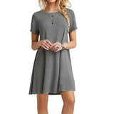 Color Summer Womans Printed Dress Short Sleeve Mini Causal Dress Crew Neck Basic A-line Floral Printed Leopard Thick