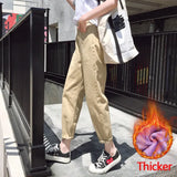 Women High Waist Denim Streetwear Plus Size Loose Harem Ankle-length Trousers Womens Velvet Warm Casual All-match