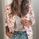 Casual Floral Printed Bomber Jacket Autumn Elegant Zipper Coat Office Wear Slim Office Jackets Vintage Outwear