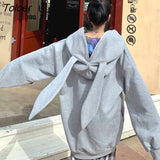 Thick Hoodies Women Autumn Winter Cute Rabbit Ears Zipper Cardigan Hooded Jacket Loose Korean Kawaii Hoodie Womens