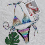 Toloer Bikini Set Dazzling Color Snake Grain Perm Gold Split Strap Female Swimsuit Rhinestone Accessories