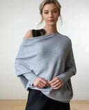Autumn Winter Sweaters Full Sleeve Women Tops Solid Slash Neck Casual Loose Knitted Pullovers Regular Slim Fit Splice-Outfit