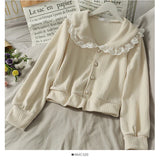 Korean Vintage Lace Patchwork Female Shirts Office Lady Elegant Peter Pan Collar Blusas Mujer Single Breasted
