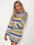 Multicolor Strip Round Neck Long Sleeve Sweater