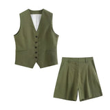 Women's Linen-Blend Vests In Spring And Summer 2025S + Shorts Sets Of Trendy