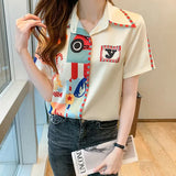 print office ladies shirts Women's blouses 2021 Summer casual short sleeve Tops Blusas
