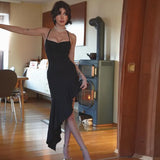 2025 New Sexy Hanging Neck Back Cross-Tie Wearing Irregular Lotus Leaf Dress Dress