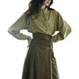 2025 New Elegant Senior Shirt Skirt Tide French Green Asymmetric Collar Retro Suit