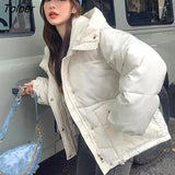Zipper Up Hooded Parka for Women 2023 Winter Drawstring Warm Short Jacket Woman Korean Loose Cotton Padded Coats