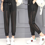 Ice Silk Capri Pants Female New Embroidery Harem Pants Women Thin Loose Mesh Casual Sunscreen Black Pantalon Femme