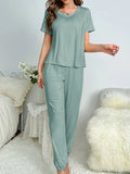 Toloer And Summer On The New Pajamas Female Milk Silk Short Sleeve Trousers Suit Classic Solid Color Casual Burst-Outfit