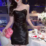 2022 Summer Women Satin Party Dress Spaghetti Strap Sexy Backless Diamond White Short Silk Mini Party