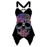 Women Tank Tops Gothic Skull Print Irregular Hem Sleeveless Shirt Summer Ladies Casual V Neck Grqaphic Tee