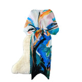 High-End Dress Women Design Feel Strapped Waist Bat Sleeve Pressure Fold Printing Irregular Dress
