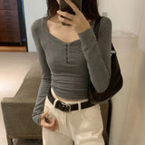 New Style Of European Blouse Is Covered With Autumn And Winter Girls' Pure Desire, Hot Girls, Short Style, Slim, Slim And Thin Bottomed Shirt.-Outfit