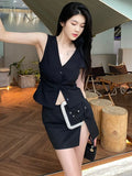 Black Patchwork Diamond Skirt For Women High Waist Irregular Hem Solid Mini Skirts Female Summer Clothing Style