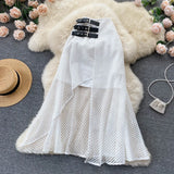 Sexy Irregular Hollow Out Women Skirts Summer Elegant High Waist Purple/White/Black/Blue Saias Female Vacation Beach Faldas