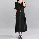 Sundress Women Vintage Linen Summer Dress 2022 Casual V Neck Short Sleeve Pockets Casual Loose Midi