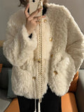 Thick Warm Lamb Wool Coat for Women Loose Casual White Faux Fur Jacket Casacos Femininos Winter 2023 New Goth