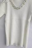 Sweaters 2023 Women Clothes V-neck Beading Pullover Fashion Korean Woman Puff Sleeve Sweater Elegant Tops Pull