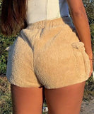 Casual High Waist Pocket Beige Fleece