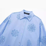 Spring Style Glue Embroidery Decorated Loose Poplin Shirt 2492056-Outfit