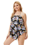 Halter Floral Print Plus Size One Piece
