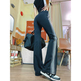 Summer Women Sweatpants Baggy Casual Side Stripe Pants Sports Slim Elastic Waist Pants Black Joggers Trousers Streetwear-Outfit