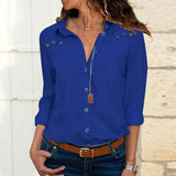 autumn European and American new pure color long sleeved buttons corkscrew chiffon shirt fashion lady chiffon
