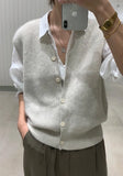 Knitted Sweater Vest Women Stretchy Simple Basic Daily V-neck Solid Open-stitch Female Korean