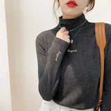 Velvet Bottomed Shirt With Autumn And Winter Foreign Style Long Sleeves 2023 New Half-High Collar Velvet Thickened T-Shirt Blouse-Outfit