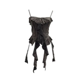 Dark Wasteland To Make Old Hole Slings Vest Irregular Lotus Side Ribbon Short Sleeveless Top