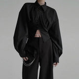 TWOTWINSTYLE Slim Two Piece Set Womens V Neck Sleeveless Bandage Vest Lapel Long Sleeve Solid Jackets Female Sets Fashion