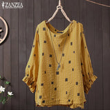 Printed Blouse ZANZEA Women Ruffles Shirt Casual Party Tunic Tops Loose Blusas Robe Femme Summer O Neck 3/4 Sleeve