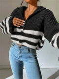 2025 New Striped Collar Knitting Knitting Sweater Outside The