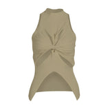 Sexy Cut Out Vest For Women Round Collar Sleeveless Solid Minimalist Knitting Vests Female Summer Clothes Style