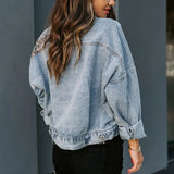 New Denim Jacket Women's Long Sleeve Women's Jacket Women's Leopard Print Patchwork Top-Outfit