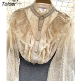 Elegant French Blouse Women Temperament Sweet Ruffles Loose Casual Tops Spring Long Sleeve Streetwear White