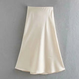 2024 New Elastic Waistline Simple Full-Color Satin Full-Length Skirt-Outfit