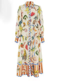 Hit Color Dresses For Women Lapel Lantern Sleeve High Waist Patchwork Single Breasted Folds Temperament Dress