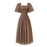 Summer Short Sleeve Elegant Midi Dress Women Casual Boho Beach Sundress Office Lady Dot Vintage Dress Korea Fashion